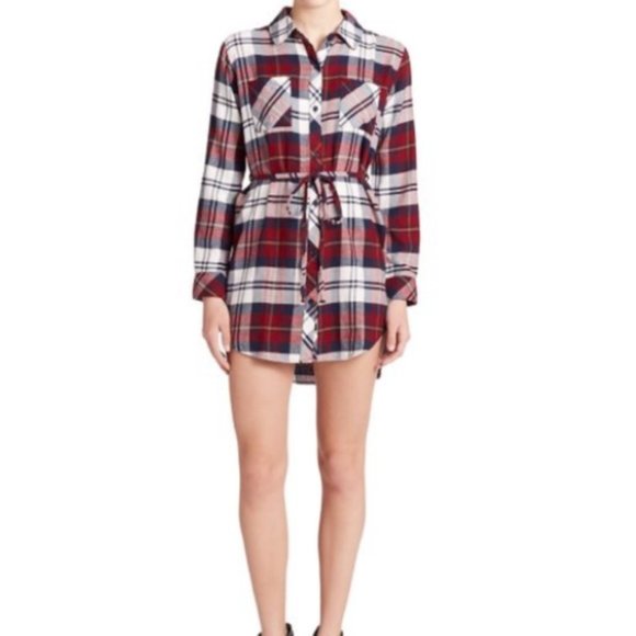 Rails Dresses & Skirts - Rails Dress Nadine Button Down Plaid Flannel Shirt Waist Tie in Red & Blue Sz XS